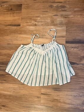 AND White Cami with Teal Stripes and Lace Trim